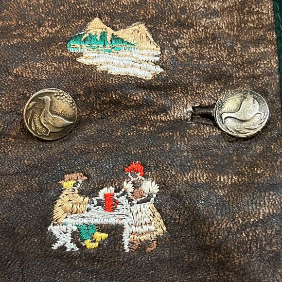 Vintage 70s German Trachten Embroidered Leather Jacket Size 46 Echts Leder Brown - Picture 3 of 13